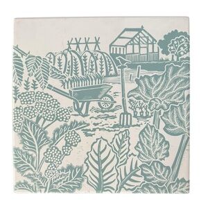 NEW In the Allotment Country Garden by Kate Heiss Blue & White Stoneware Trivet